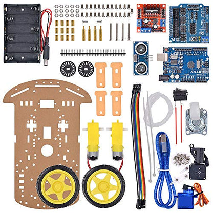 Smart Robot Car Chassis Kit with UNO R3 Module - Educational DIY Toy, 2WD with Battery Box and Speed Encoder for Tracking Obstacle Avoidance - Designed for Beginners to Learn Programming