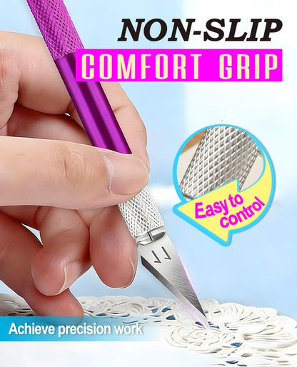 DIYSELF Craft Knife Set with 20 Extra #11 Blades, Aluminum Handle, Ruler - color: Purple-20pcs