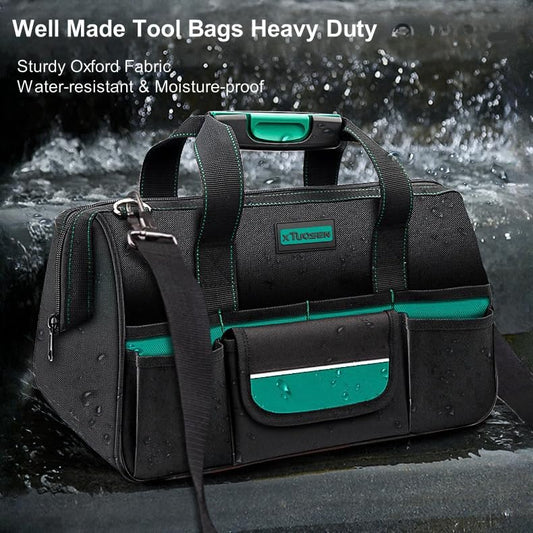 Tool Bag Heavy Duty 16.5-Inch with 16 Pockets Waterproof Wide Mouth - size: 16.5-Inch