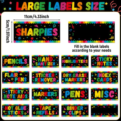 54PCS Classroom Toolbox Labels Classroom Decoration Self-Adhesive Colorful Toolbox Sticker Black Tool Box Storage Decal Rainbow Colored Organizer Container Decor for Back to School Teacher Supplies - style: Rainbow Colorful