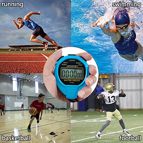 Waterproof Stopwatch Timer, Digital Stop-Watch for Sports, Blue - style: waterproof-blue