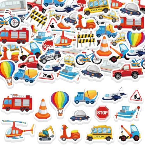 300Pcs Transportation Foam Stickers, Self-Adhesive Truck Cartransportation Stickers Car Foam Decals Sticker Decorations for Home Office School Classroom DIY Art Craft Party Supplies - style: Transportation