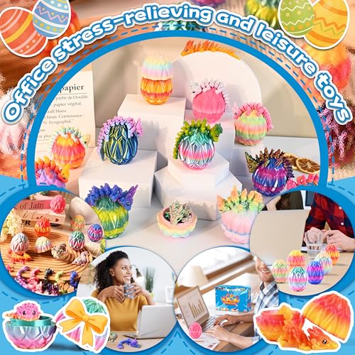 12 Pcs 3D Printed Dragon Eggs with Rainbow Dragons Inside - style: 12P Dragons with Eggs
