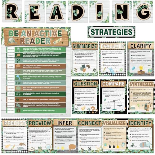 21pcs Reading Strategies Posters Reading Bulletin Board Decoration Read Corner Posters Farmhouse Bulletin Board Decorations for Elementary Middle High School Library Wall Decor Teacher Supplies - color: Farm