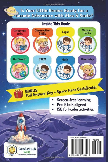 Space Math and Logic Adventure Workbook for Kids Ages 4–6 with Alex & Suzie: 150 STEM Activities, Puzzles, Mazes, and Brain Games to Build Early Math ... (Math & Logic Adventures with Alex & Suzie)