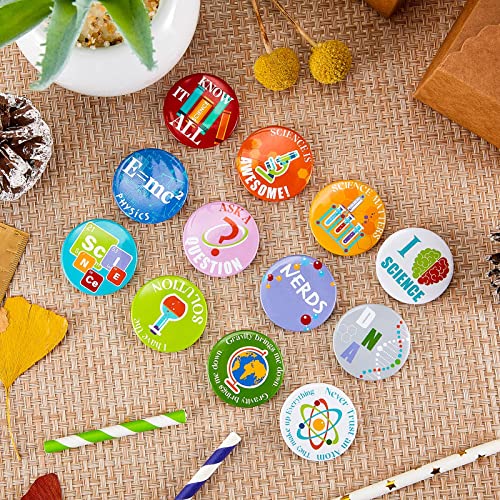 WILLBOND 72 Pcs Science Party Favor Pins Science Buttons Bulk, Cute - color: Cute