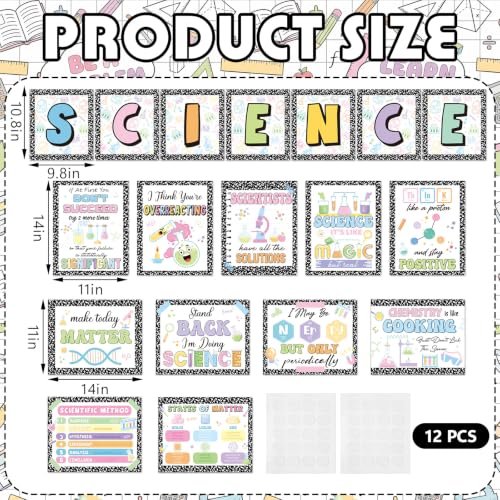 Marspark 18 Pcs Composition Notebook Science Posters for Classroom, Inspirational Science Posters Classroom Decor, Educational Bulletin Board Sets for Elementary Middle High Schools Supplies - style: Science