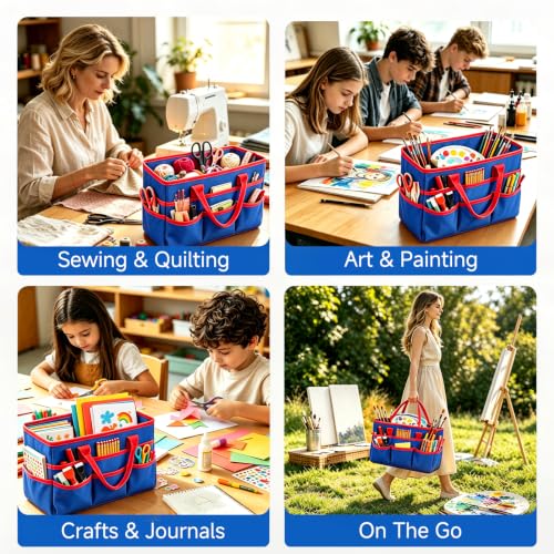 AUVCAS Art Supply Bag, Craft Organzier Tote Bag for Art Supplies, Deep Blue - color: Deep Blue (6.5"D x 13"W x 8.5"H)