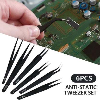 Precision Tweezers Set - 6PCS Anti Static Electronics Tweezers Soldering