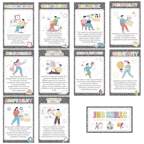 WATINC Job Skills Classroom Poster - 11PCS High School Career Bulletin Board Decorations, College Classroom Workplace Essential Qualities Learning Poster Decor Supplies for Business Seek (Composition) - style: Composition