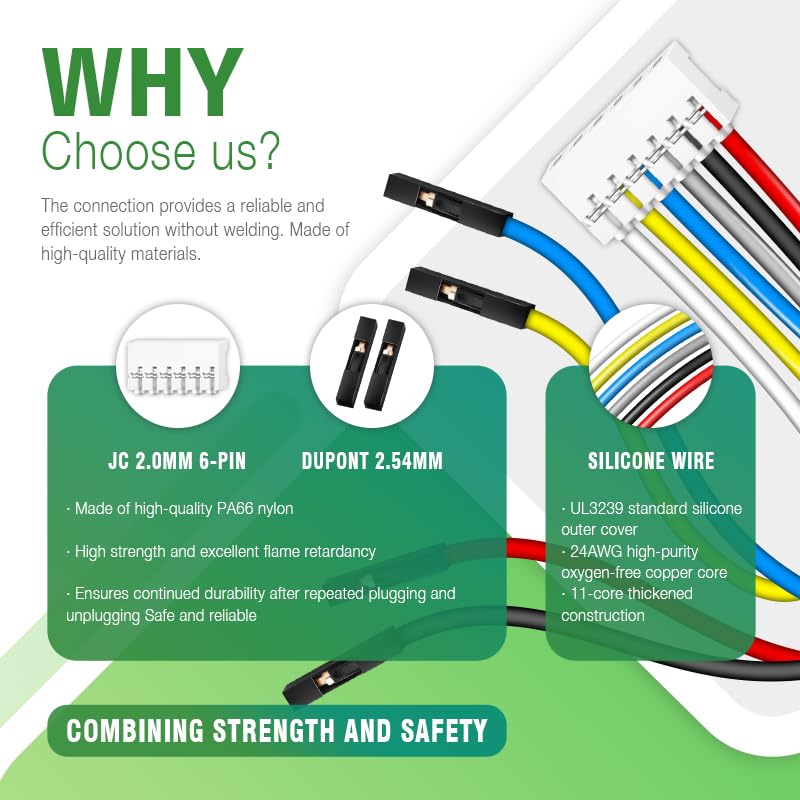 Silicone Flexible Jumper Wires Breadboard 24AWG 20cm 5 Sets/40 Pcs for 6 Dupont 2.54mm 1-Pin to JC 2.0mm 6-Pin Plug Connector Between Motor、DIY Module and Expansion/Development Boards Cable