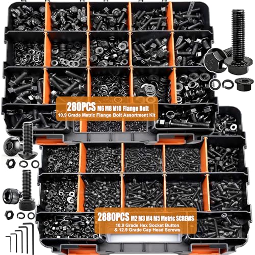mankk 3160PCS Metric Bolt Nut Assortment Kit, with Flat & Lock Washers - size: BK 3160PCS Kit