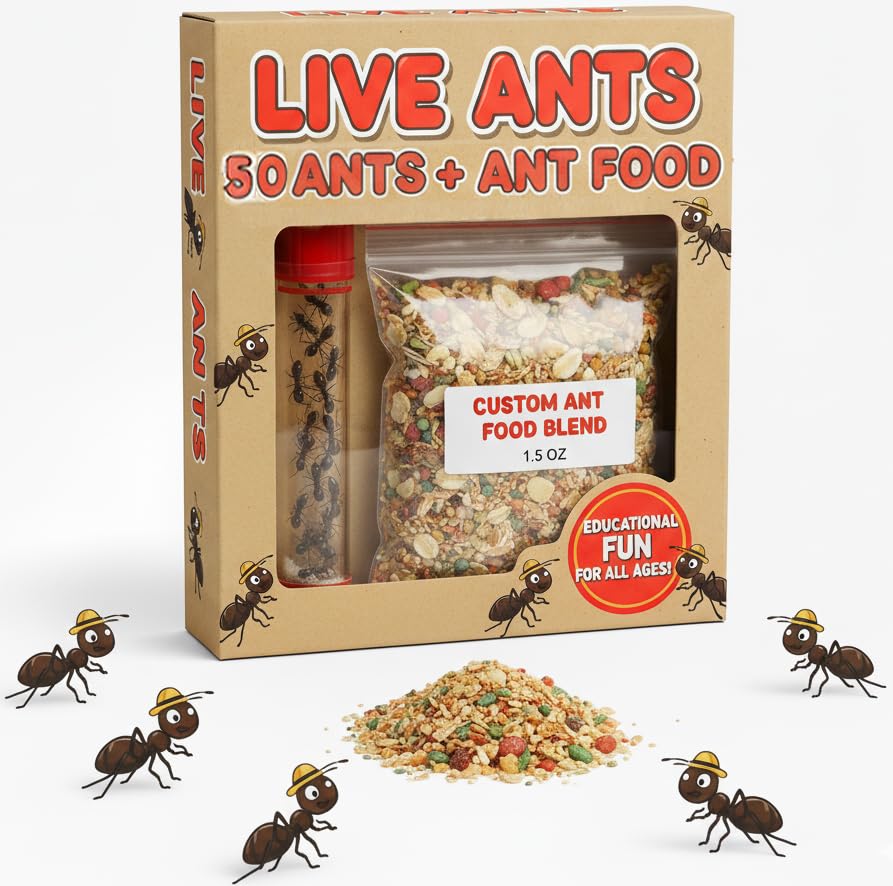 50 Live Ants for Ant Farms (2 Tubes) with Ant Food Premium Custom Mix - style: 50 Live Ants+Food