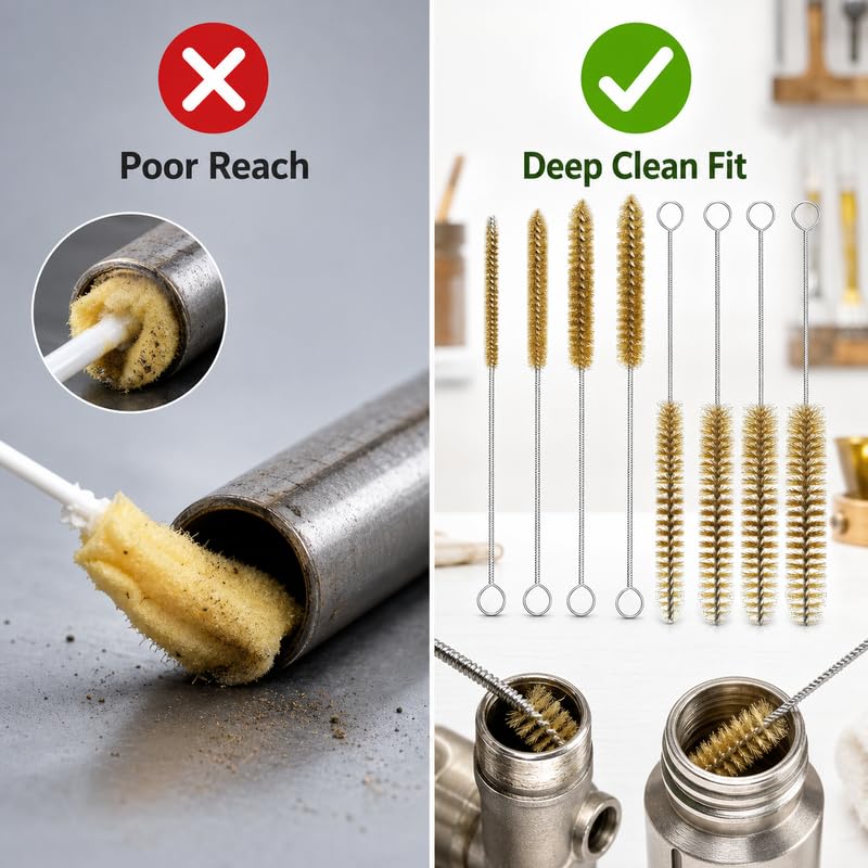 7 Pcs Brass Brush Set, 12'' Long Handle Pipe Cleaner Brush for Deep Cleaning, Bottle Brush for Engine Auto Parts Bottle Keyboards Narrow Space & Paint on Various Metal Pipes Cleaning