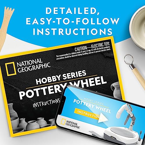 NATIONAL GEOGRAPHIC Hobby Pottery Wheel Kit - 8" Variable Speed Pottery Wheel for Adults & Teens with Innovative Arm Tool, 3 Lb Air Dry Clay & Art Supplies, Crafts for Adults, Craft Kits for Teenagers - style: Hobby Pottery Wheel