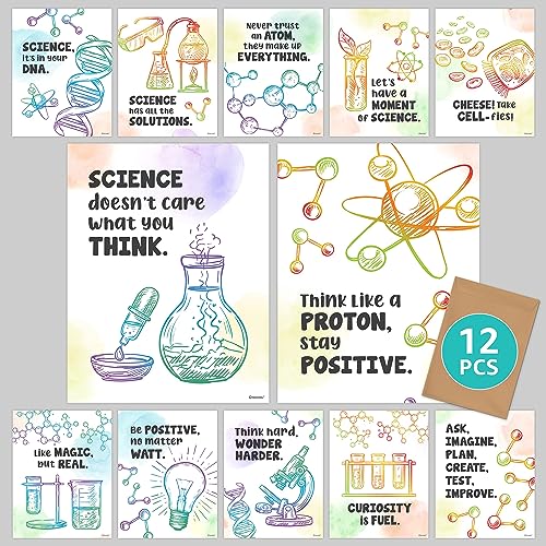 Decorably 12 Science Quotes Posters for Classroom, 8.5x11in Educational, Matte-Laminated School Decor - for Hallways, Bulletin Boards, Home Study Room - size: 11 x 8.5 in