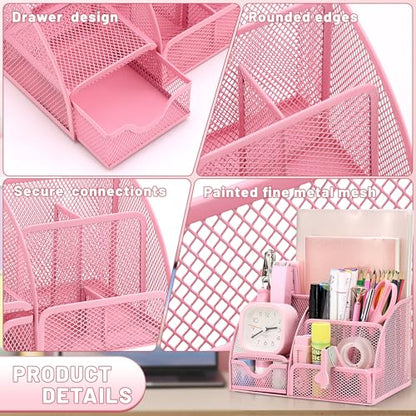 13-in-1 Office Desk Organizer Set for Back to School Supplies Accessories - color: Pink