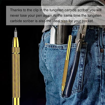 Glieskir 2-Pack Tungsten Carbide Scriber Set with Magnet, Ruler and 12 Tips - color: 2PCS Godlen