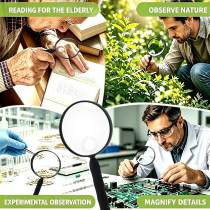Feosky Handheld Magnifier for Reading,10X Magnifying Glass,90mm(Black) - size: 90mm