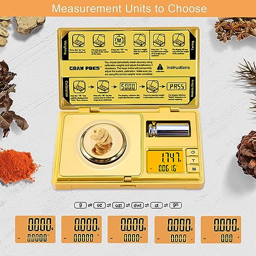 GRAM PRES High Precision Milligram Scale,Digital Mini Pocket Gram Scale - color: GOLD