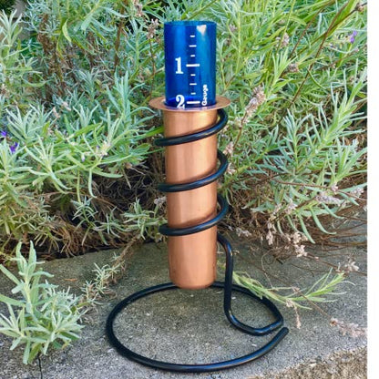 WCRG Copper Rain Gauge for Yard, Freestanding Steel Base - Outdoor Sprinkler Gauges, Shatterproof, Winter-Safe, Accurate, Decorative - The Original Floating Rain Gauge, USA Assembled & Designed - size: Table Base