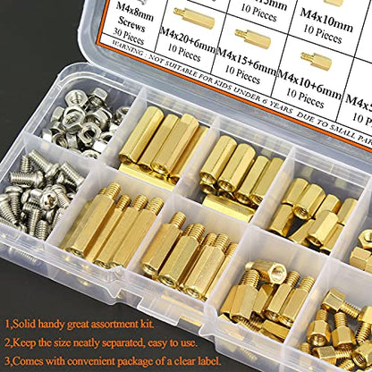 HELIFOUNER 140 Pieces M4 Male Female Hex Brass Spacer Standoff Screw Nut Assortment Kit - size: M4 Brass Standoff Kit