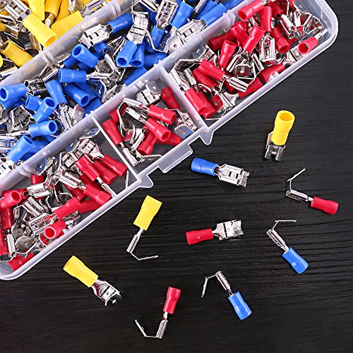 Glarks 140pcs 22-16/16-14/12-10 Gauge Semi-Insulated Piggy Back Spade Quick Splice Crimp Terminals Connectors Assortment Kit
