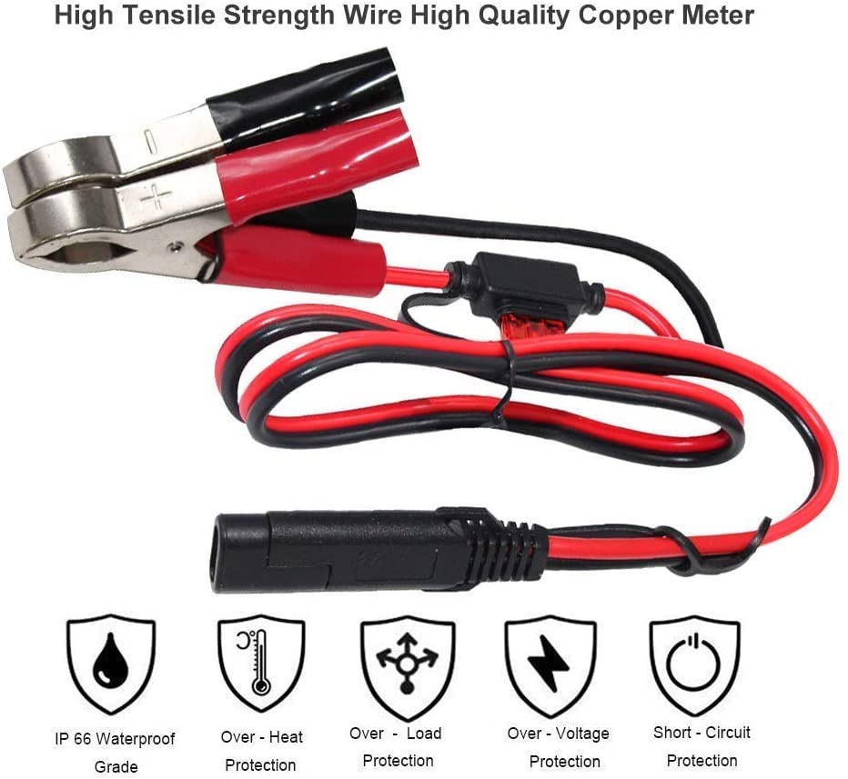 (3PACK)1.5FT 12V Battery Alligator Clip to SAE 2Pin Quick Disconnect Cable SAE to Battery Clamp Cable 7.5A Fuse - size: 3 PACK