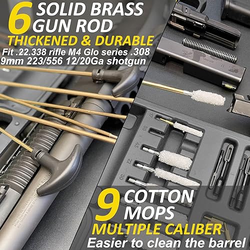 iunio Universal Gun Cleaning Kit, with Mat and Case, Full Brass Jags, Rods and Adapters, for All Guns, Rifle, Shotgun, Handgun, Pistol, Hunting, Shooting, All Caliber - color: Black