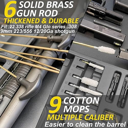 iunio Universal Gun Cleaning Kit, with Mat and Case, Full Brass Jags, Rods and Adapters, for All Guns, Rifle, Shotgun, Handgun, Pistol, Hunting, Shooting, All Caliber - color: Black