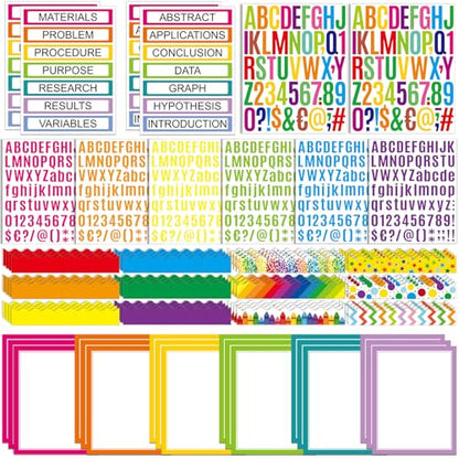 Sinload 92 Pcs Science Fair Board Supplies 60 Trim Scalloped Poster Boards 18 Presentation Subtitles 6 Project Titles 8 Letter Sticker for Classroom Display Boards(Colorful,Wave) - color: Colorful, style: Wave