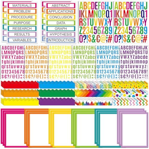 Sinload 92 Pcs Science Fair Board Supplies 60 Trim Scalloped Poster Boards 18 Presentation Subtitles 6 Project Titles 8 Letter Sticker for Classroom Display Boards(Colorful,Wave) - color: Colorful, style: Wave