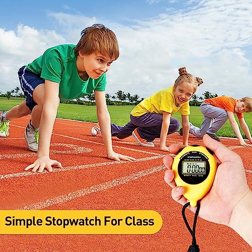 Stopwatch Sport Timer, 2 Pack Large Display Digital Stopwatch Timer with Date Time, No Alarm Silent Easy to Set Stopwatches for Sports, Coaches, Kids, Swimming and Running (Yellow) - color: Yellow