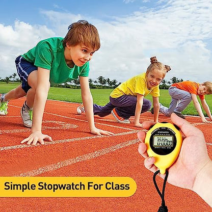 Stopwatch Sport Timer, 2 Pack Large Display Digital Stopwatch Timer with Date Time, No Alarm Silent Easy to Set Stopwatches for Sports, Coaches, Kids, Swimming and Running (Yellow) - color: Yellow