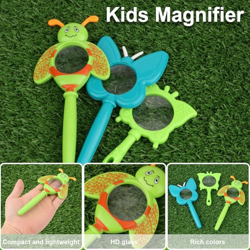 Kids Bee Magnifying Glass Handheld Magnifier for Outdoor Nature Exploration - color: Green