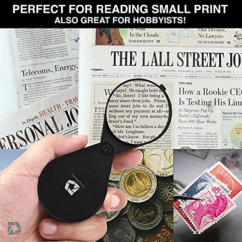 Deluxe Products Folding Pocket Magnifying Glass - Portable Compact Design for Travel, and 2.5" Glass Lens with 4X Magnification for Reading Small Print, and Hobbyists,Black,DP-7016 - style: Folding