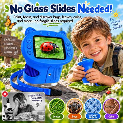 Kids Microscope, 4K 1000X Zoom, 2.4" Screen, STEM Toy for 4-8, Blue - color: Blue