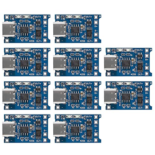 Gebildet 10pcs TP4056 Type-C Input Interface USB 5V 1A 18650 Lithium Battery Charger Module Charging Board with Dual Protection Function - style: E1046-US