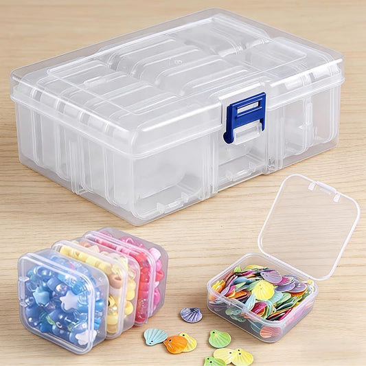 15 PCS Bead Organizer and Storage, Clear Plastic Containers for Jewelry, Mini Box Set with Hinged Lids for DIY Crafts, Seeds, and Nail Art (Includes 1 Large Outer Box and 14 Small Inner Boxes)