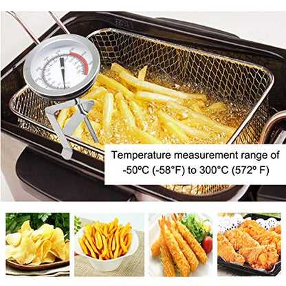 Deep Fry/Candy/Turkey Thermometer with Clip&15 inch stem - Professional Kitchen Pot Fryer,Stainless Steel Fry Oil Thermometer for Frying,Oil,Candy and Meat Cooking