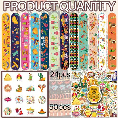 CZWXOXO 74PCS Fiesta Party Favors, Mexican Slap Bracelets & Stickers - style: Cinco De Mayo Fiesta