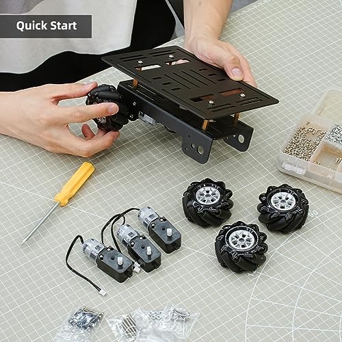 LewanSoul Mecanum Robot Chassis Car Kit with 360° Omnidirectional Wheel, Aluminum Alloy Frame, TT Motor, 66mm Omnidirectional Wheels, Robotic Moving Platform Robot Car DIY Kit (Unassembled)