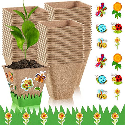 Gueevin 50 Pack Garden Paper Pots Craft Kit, Square Peat Plant Starters