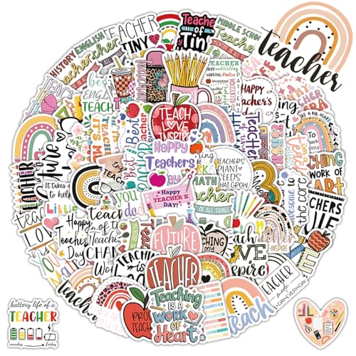 Teacher Stickers 110PCS, Vinyl Waterproof Teacher Appreciation Stickers for Laptop Water Bottles Teachers Appreciation Stickers in Bulk Teacher’s Day Gift - style: Teacher Stickers