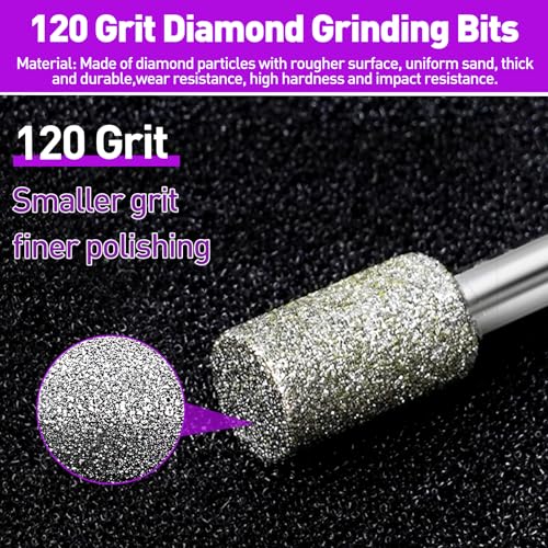 120-Grit Diamond Grinding Bit 1/8" Shank Compatible with Dremel Rotary Tool, 12Pcs Diamond Grinding Burrs for Stone Jade Glass Resin Metal Porcelain Ceramic Quartz Glaze Carving Engraving Polishing - style: 12PCS-120Grit