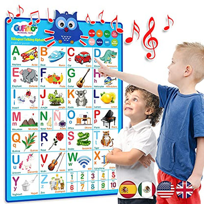 English & Spanish Alphabet Poster - Interactive Bilingual Toys for Kids - color: Alphabet Blue