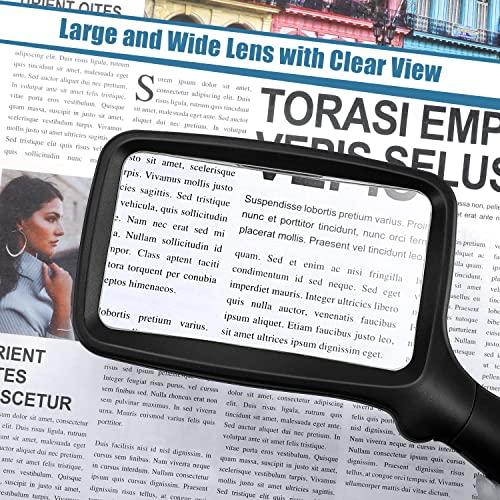 Folding Handheld Magnifying Glass with Light, 5X Large Rectangle Reading Magnifier with Dimmable LED for Seniors with Macular Degeneration, Newspaper, Books, Small Print, Lighted for Low Visions Black - color: Black