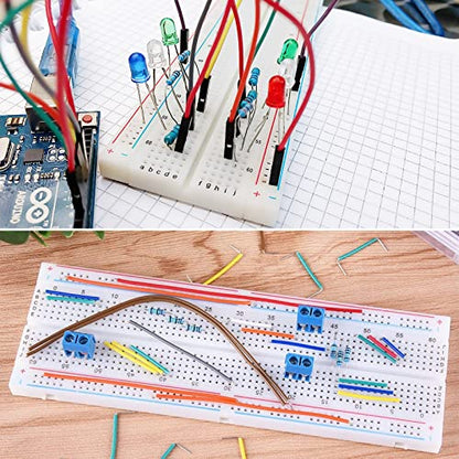 Electronic Breadboard Component,Electronic Fun Kit with 830 Tie Point Breadboard,Bundle,Power Supply,Jumper Wires,Resistors,LED for Arduino for Raspberry Pi