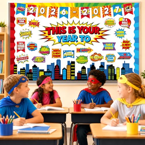 This is Your Year Bulletin Board Set Super Themed Classroom Decoration Inspirational Hero Welcome Back to School Decoration Cutouts for Back to School Office Classroom Home Chalkboard Wall Door Decor - style: This is Your Year to