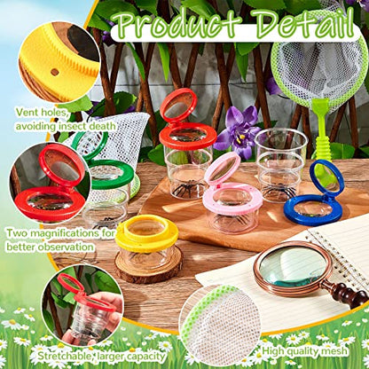 Jexine 50 Pcs Bug Catcher with Magnifying Lens, Insect Viewer for Kids